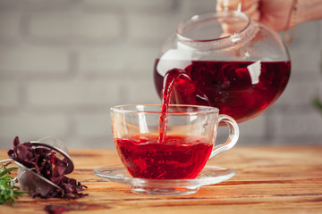 red tea on a wooden table