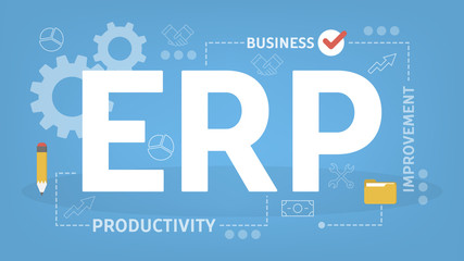 ERP or enterprise resource planning concept. Idea of production
