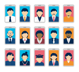 smartphone video call / video chat / selfie vector illustration set