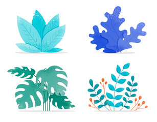 Set of flat colorful style leaves isolated