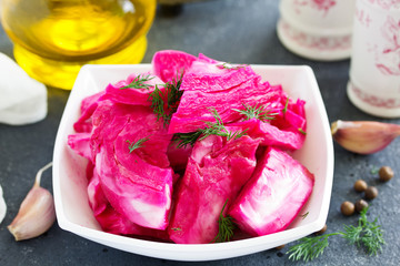 pickled cabbage with beets. Ukrainian food.