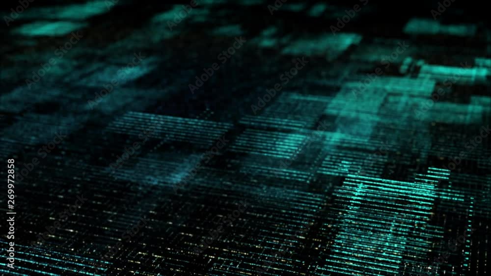 Poster Futuristic digital matrix grid particles de-focus cyber space background environment