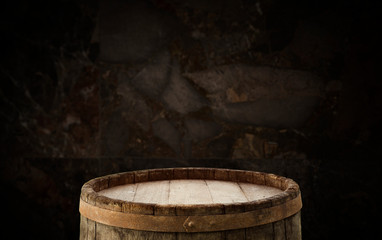 background of barrel and worn old table of wood