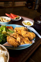 Fried chicken with Japanese style side dishes