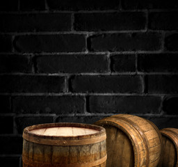 background of barrel and worn old table of wood