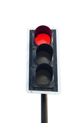 red traffic light on white background