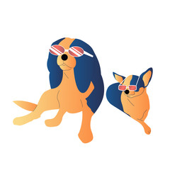 Two hand drawn flat style dogs with sunglasses.