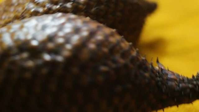 Snake fruit Salak extremely close-up, real time, contains people