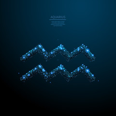 Aquarius sign low poly wireframe banner template