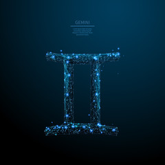 Gemini sign low poly wireframe poster template