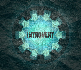 Introvert word. Psychology concept. Gear with ray style arrows