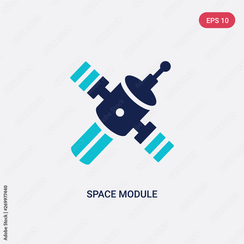Poster two color space module vector icon from astronomy concept. isolated blue space module vector sign sy