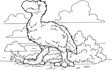 Coloring page of prehistoric animal diatrim. Coloring book for kids and children. Cartoon vector illustration.