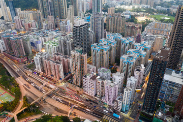 Fototapeta premium Top view of Hong Kong city