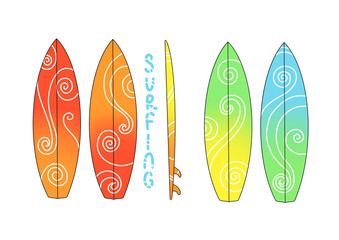 Color surfboard set. Sea extreme sport illustration on white background