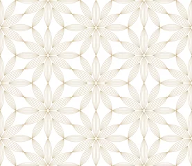 Papier Peint photo Motifs de Noël Modern simple geometric vector seamless pattern with gold flowers, line texture on white background. Light abstract floral wallpaper, bright tile ornament