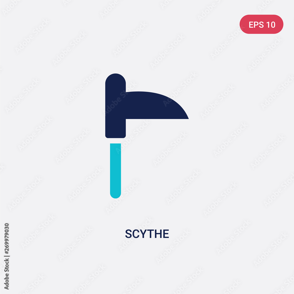Poster two color scythe vector icon from autumn concept. isolated blue scythe vector sign symbol can be use