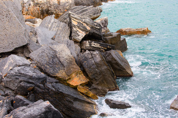 View on Byron Grotto in the Bay of Poets, Portovenere, Italian Riviera