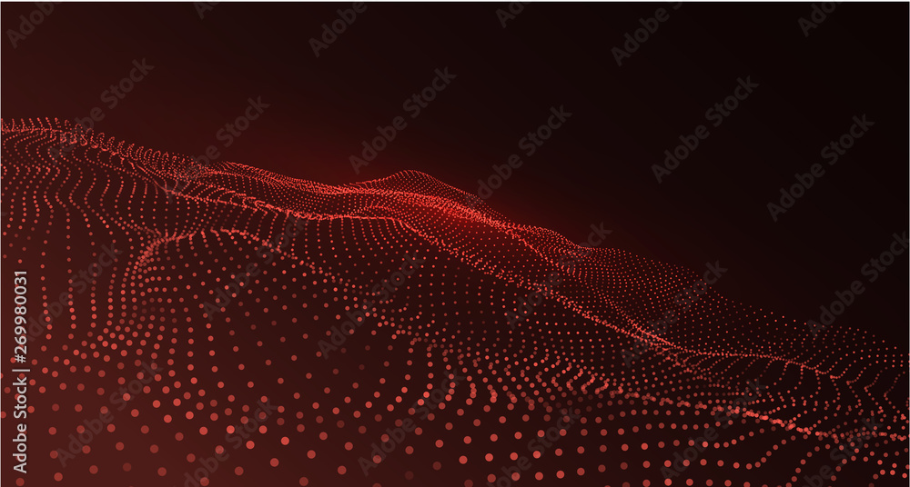 Wall mural abstract background with red neon dotted digital pattern.