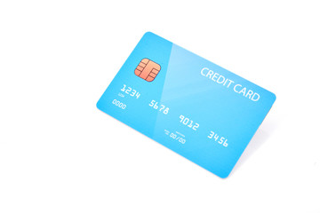 Blank blue credit card on white background