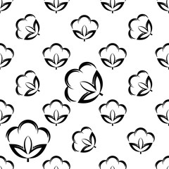 Cotton Flower Icon Seamless Pattern, Cotton Ball, Cotton Fiber Seamless Pattern