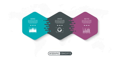 Vector infographics template for chart, diagram, web design, presentation, workflow layout. Business concept with 3 options, parts, steps or processes