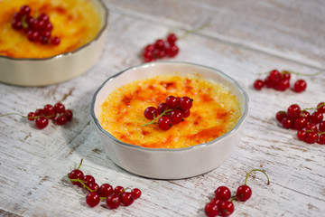 Creme brulee - traditional french vanilla cream dessert with caramelised sugar on top.