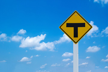 Traffic sign on blue sky background