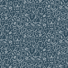 Monochrome seamless pattern with LGBT heart characters