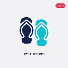 two color two flip flops vector icon from beauty concept. isolated blue two flip flops vector sign symbol can be use for web, mobile and logo. eps 10