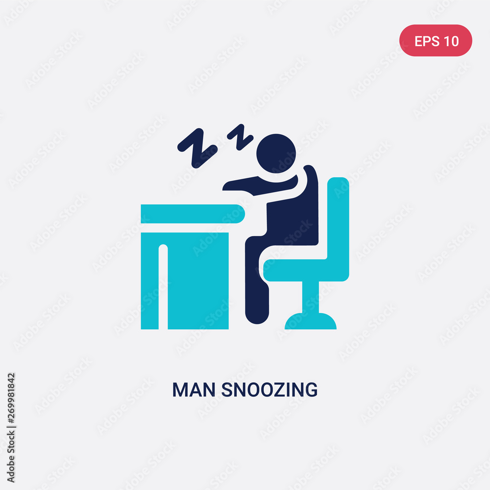 Poster two color man snoozing vector icon from behavior concept. isolated blue man snoozing vector sign sym