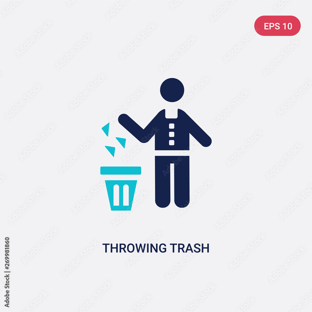 Poster two color throwing trash vector icon from behavior concept. isolated blue throwing trash vector sign