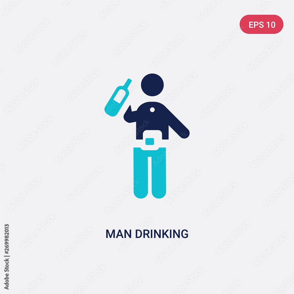Poster two color man drinking vector icon from behavior concept. isolated blue man drinking vector sign sym
