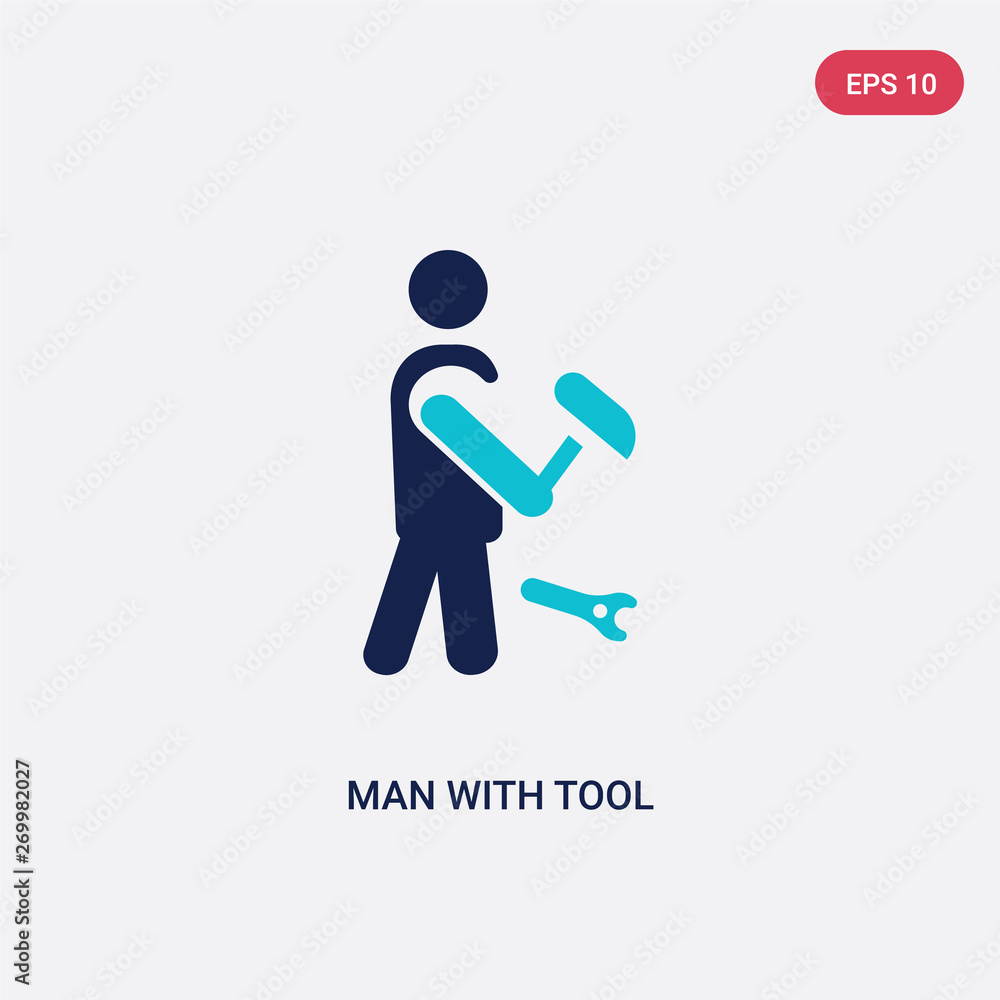 Poster two color man with tool vector icon from behavior concept. isolated blue man with tool vector sign s