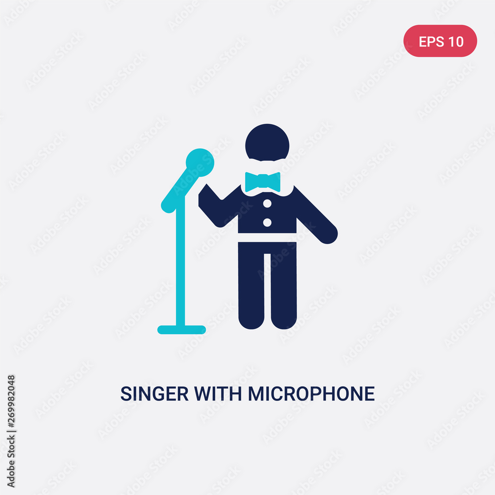 Poster two color singer with microphone vector icon from behavior concept. isolated blue singer with microp
