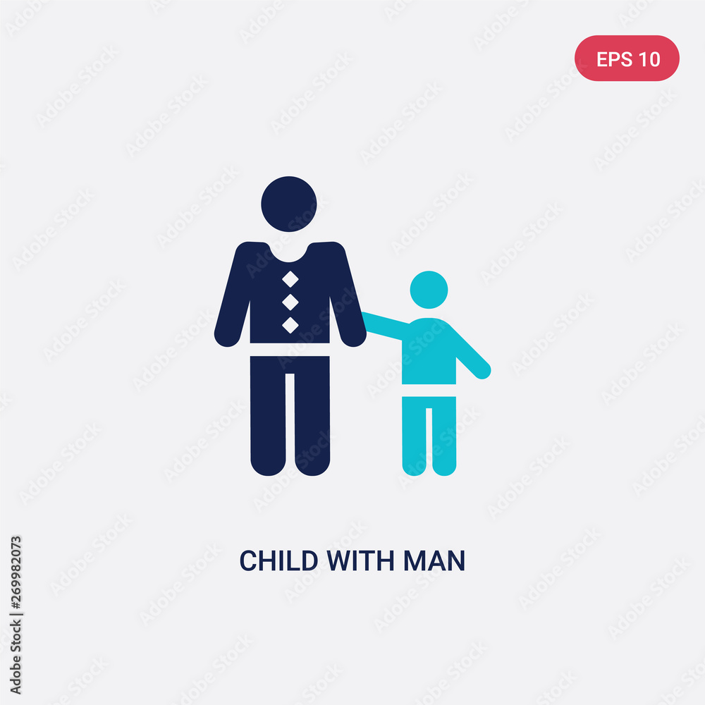 Poster two color child with man vector icon from behavior concept. isolated blue child with man vector sign