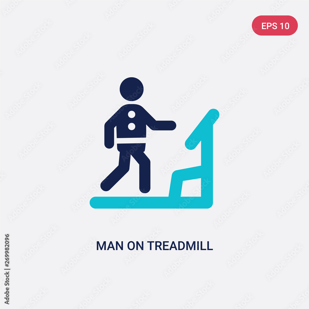 Poster two color man on treadmill vector icon from behavior concept. isolated blue man on treadmill vector 