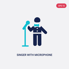 two color singer with microphone vector icon from behavior concept. isolated blue singer with microphone vector sign symbol can be use for web, mobile and logo. eps 10