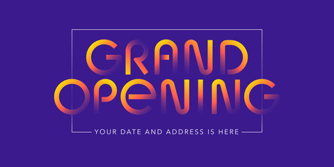Grand opening vector illustration, banner. Design element with modern style text