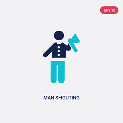 two color man shouting vector icon from behavior concept. isolated blue man shouting vector sign symbol can be use for web, mobile and logo. eps 10