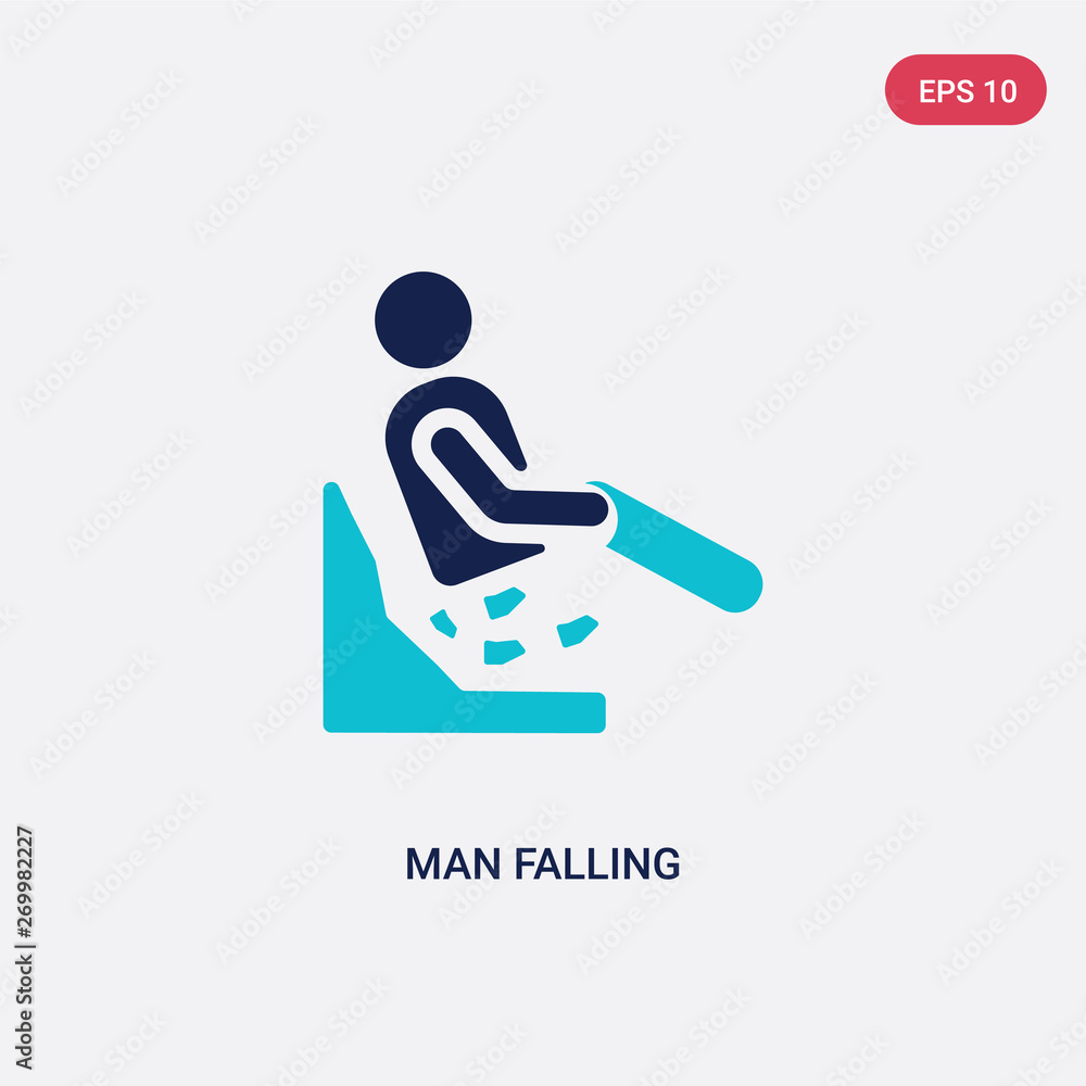 Poster two color man falling vector icon from behavior concept. isolated blue man falling vector sign symbo