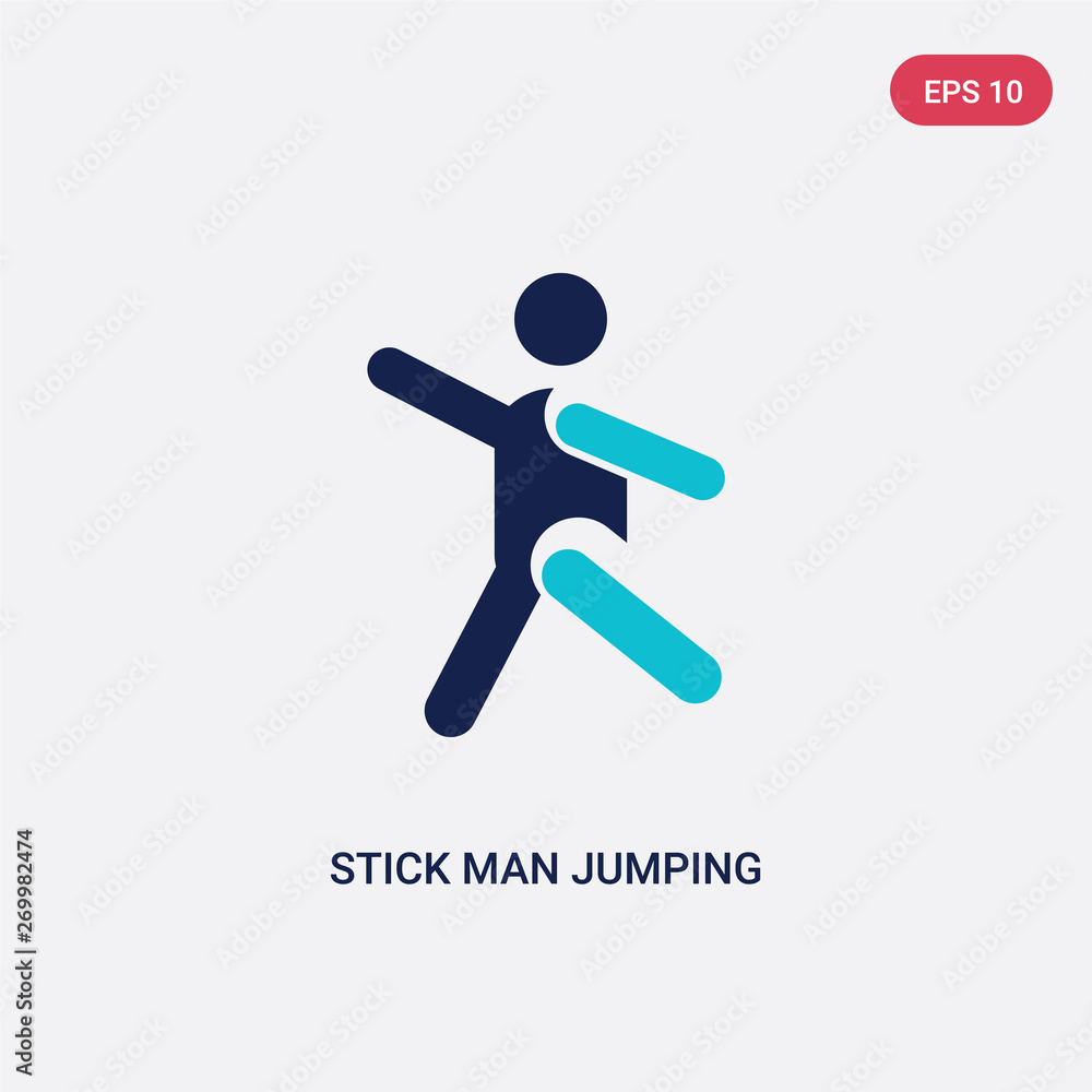 Poster two color stick man jumping vector icon from behavior concept. isolated blue stick man jumping vecto