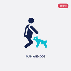 two color man and dog vector icon from behavior concept. isolated blue man and dog vector sign symbol can be use for web, mobile and logo. eps 10