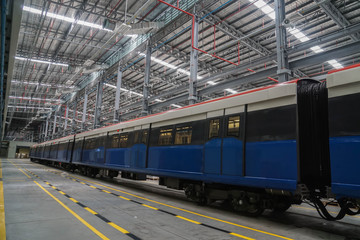 Bangkok / Thailand - April 25 2019: BTS electrical sky train in terminal for maintenance period