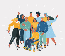 Disabled people and they friends. - obrazy, fototapety, plakaty