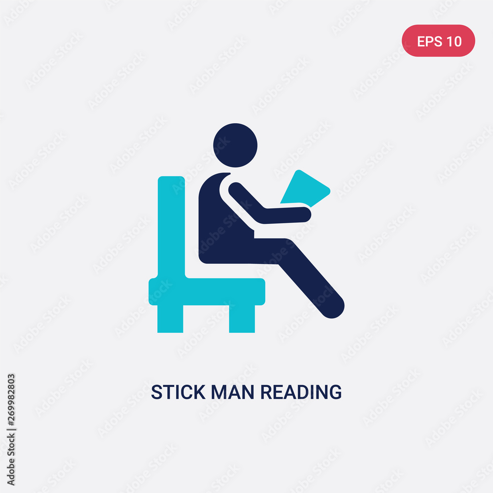Aufkleber two color stick man reading vector icon from behavior concept. isolated blue stick man reading vecto
