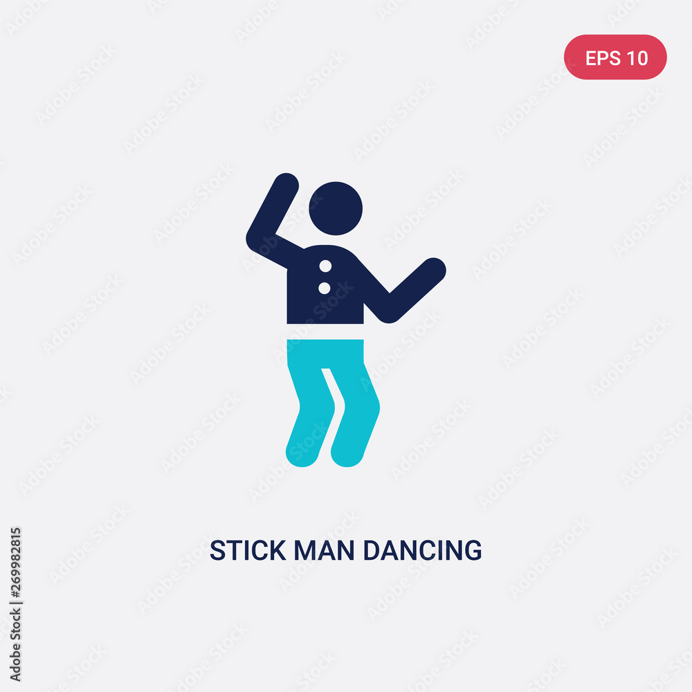Poster two color stick man dancing vector icon from behavior concept. isolated blue stick man dancing vecto