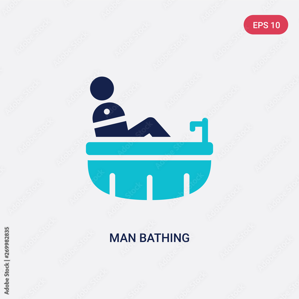 Poster two color man bathing vector icon from behavior concept. isolated blue man bathing vector sign symbo