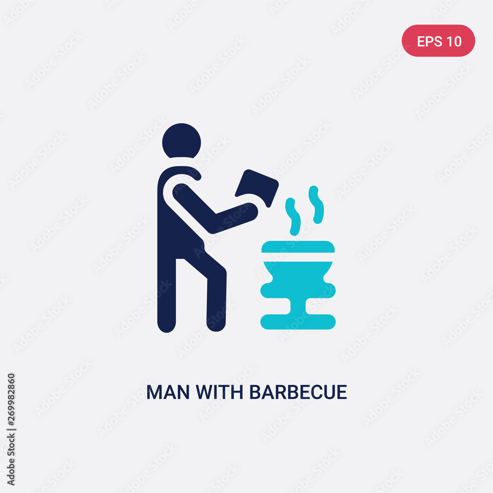 Poster two color man with barbecue vector icon from behavior concept. isolated blue man with barbecue vecto