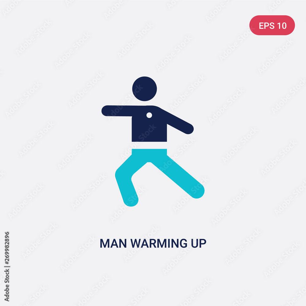 Poster two color man warming up vector icon from behavior concept. isolated blue man warming up vector sign